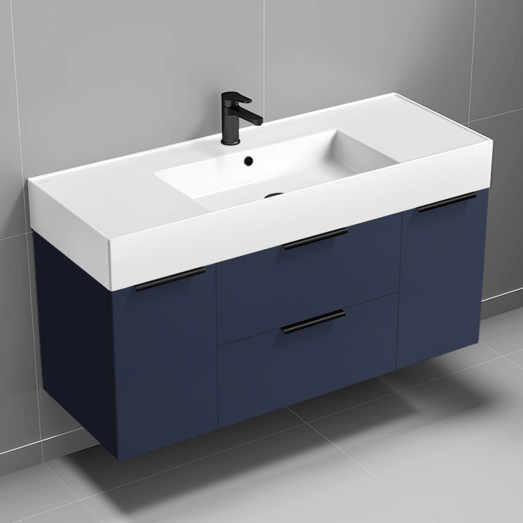 Nameeks DERIN546 Modern Bathroom Vanity, Wall Mount, 48 Inch, Night Blue